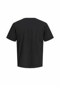 T-shirt noir uni à manches courtes en coton vu de dos, avec un col rond, sur fond blanc.