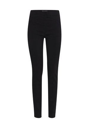 Mustad mustad püksid, mis on valmistatud venivast kangast, sujuva tekstuuriga ja ilma nähtava riistvarata. Ideaalne igapäevaseks või poolametlikuks kandmiseks.