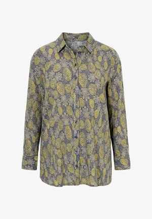 Ulla Popken, PINEAPPLE PRINT LONG SLEEVE BUTTON-DOWN BLOUSE - Overhemdblouse - graphite grey