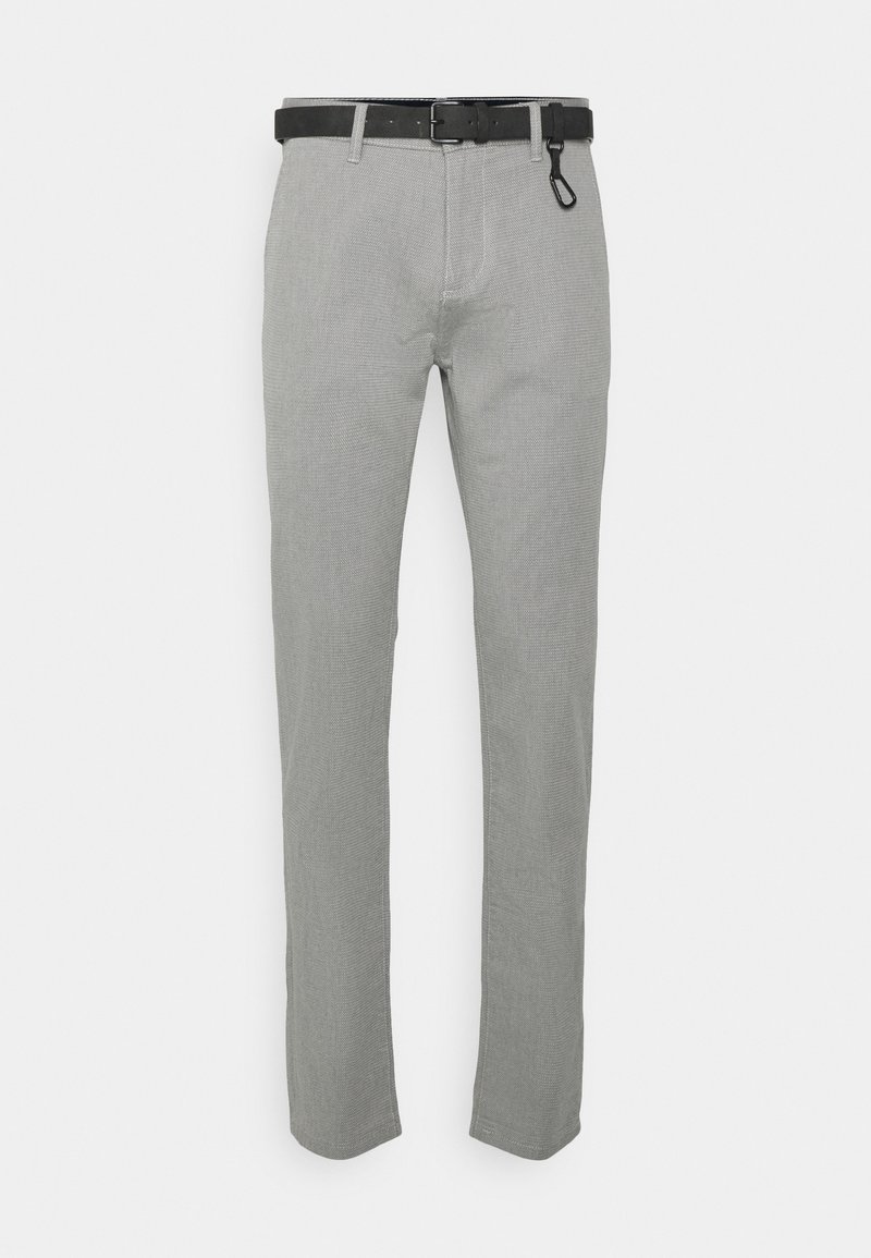 TOM TAILOR DENIM MELANGE WITH BELT - Chinos - grey geometric dobby