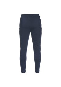 Navyblaue, figurbetonte Jogginghosen aus weichem Stoff, mit einem elastischen Taillenbund und Bündchen an den Knöcheln, die für Komfort und Bewegungsfreiheit konzipiert sind.