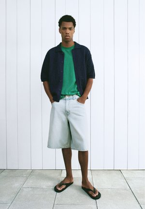 PULL&BEAR, SHORT SLEEVE CUTWORK - SHIRT - Chemise - dark blue