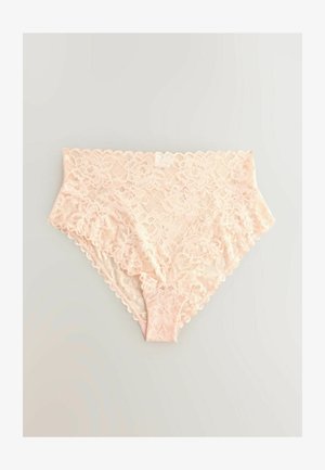 Spitze-Slip in sanftem Rosa mit Blumenmuster. Verfügt über gewellte Kanten und leichte Textur, ideal für Komfort und Atmungsaktivität.