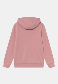 Sudadera con capucha rosa de textura de tela suave, con mangas largas y un diseño sencillo. La parte trasera es lisa, sin detalles adicionales.