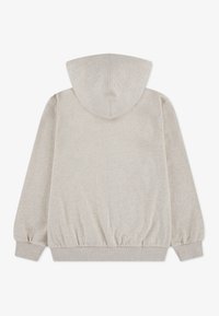 Μπεζ φούτερ με υφή, με κουκούλα με κορδόνια, ριμπ μανσέτες και ζώνη μέσης. Ομαλό ύφασμα, απλός σχεδιασμός, casual εφαρμογή.