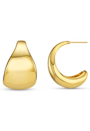 Χρυσά σκουλαρίκια με λείο, σχήματος σταγόνας καρφί και σχεδιασμό ημισεληνοειδούς κρίκου, και τα δύο με γυαλιστερό φινίρισμα.