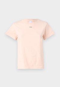 Tricou din bumbac roz deschis, cu guler rotund și mâneci scurte. Prezintă un mic logo negru "PINKO" imprimat pe partea din față.