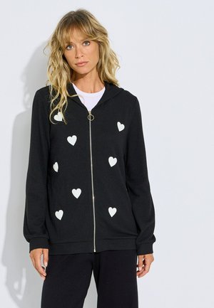 Grain de Malice, SWEAT ZIPPÉ À CAPUCHE MOTIF CŒURS - Sudadera con cremallera - noir