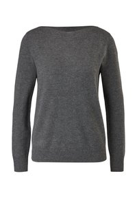 Maglione grigio con maniche lunghe e scollatura ampia. Realizzato in un materiale morbido con una texture a costine sui polsini e sull'orlo.