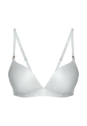 Hvid polstret bh med tynde justerbare stropper og subtilt horisontalt stribemønster på skålene, designet til daglig brug.