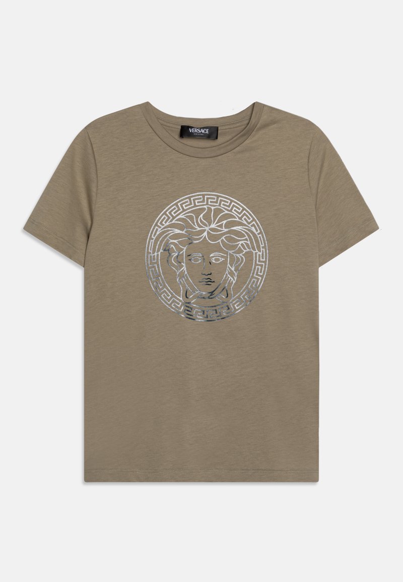Versace MEDUSA GRECA LAMINA UNISEX - T-shirt imprimé - taupe/navy