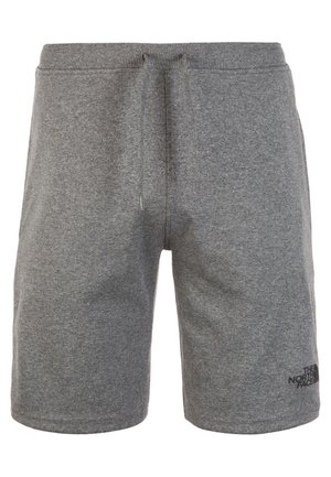 Grijze sportshorts met elastische tailleband en trekkoord, met het The North Face-logo op het linkeronderbeen.
