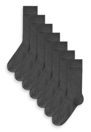 Graue Baumwollsocken, knöchellang, mit einer glatten Textur und geripptem Bund. Packung mit sieben, einheitliche Farbe.