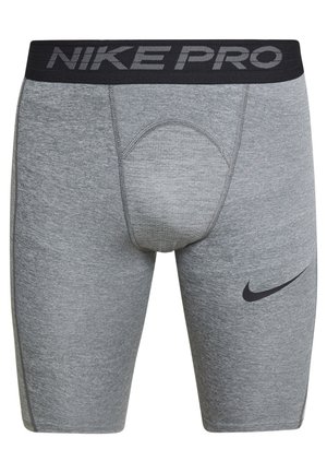 Pantaloncini aderenti Nike Pro grigi con elastico in vita nero e logo Nike Swoosh nero sulla coscia destra.