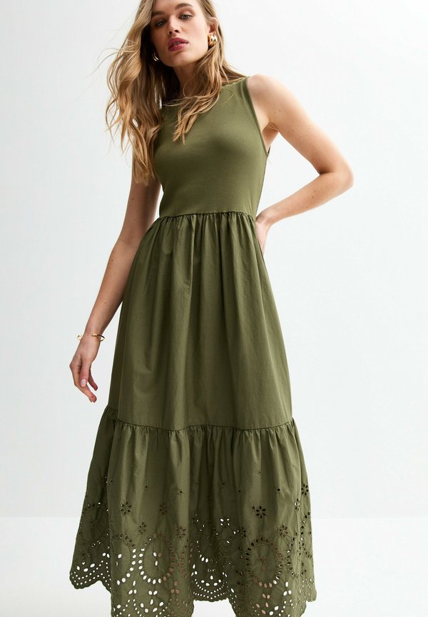 RACERBACK BRODERIE ANGLAISE EMBROIDERED MIDI - Freizeitkleid - khaki