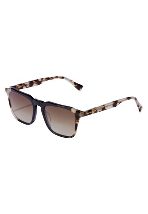 Sonnenbrille aus Schildpatt mit quadratischem Rahmen, Verlaufslinsen und schlanken Bügeln. Goldene Hardware-Akzentuierung am Bügel. Strapazierfähiges Kunststoffmaterial.