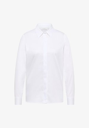 Witte overhemd met lange mouwen, knoopsluiting, spitse kraag, verborgen knopen en een getailleerde pasvorm.