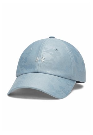 Light blue baseball cap with subtle camo pattern and small white logo on front center, curved brim, and adjustable back strap.