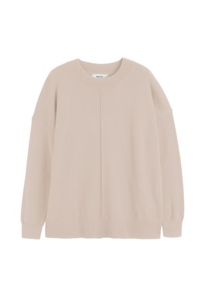 Lichtbeige sweater gemaakt van zachte stof. Heeft een ronde halslijn, lange mouwen en een subtiele naaddetail aan de voorkant. Ontspannen pasvorm.