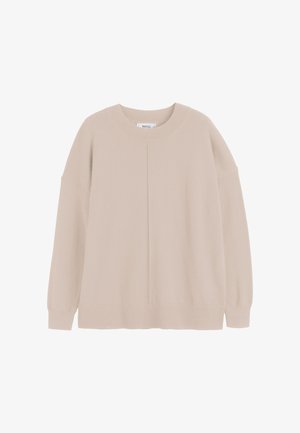 Lichtbeige sweater gemaakt van zachte stof. Heeft een ronde halslijn, lange mouwen en een subtiele naaddetail aan de voorkant. Ontspannen pasvorm.