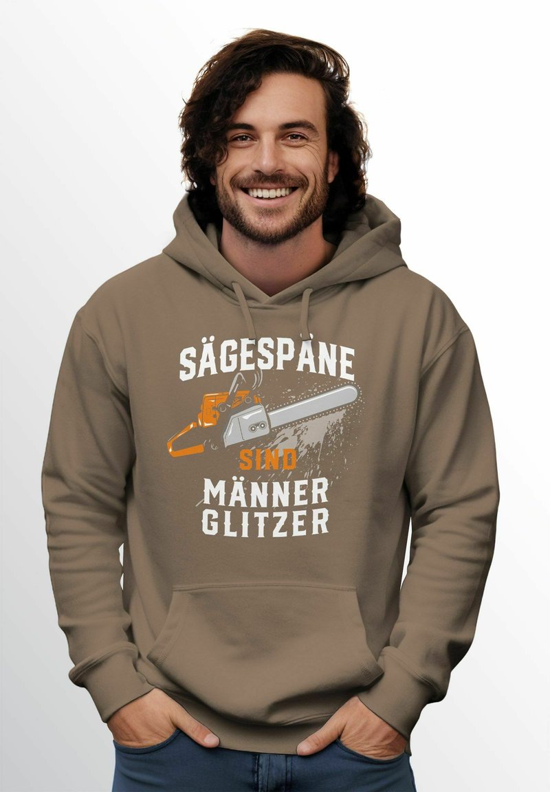 Neverless MOTIV HANDWERKER SÄGE FASHION STREETSTYLE - Hoodie - mocha