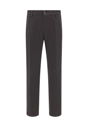 Donkergrijze chino's van een katoenmix, met een knoopsluiting, rechte pasvorm, zijzakken en een gladde textuur.