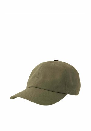 Olive green baseball cap with a curved brim and stitched panel design, shown at a slight angle on a white background.