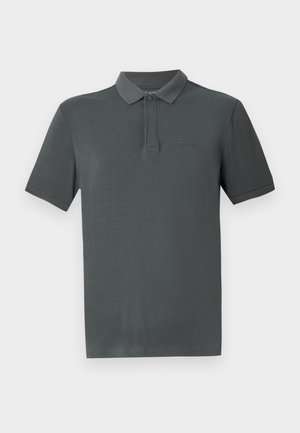 Polo shirt gris foncé avec un col classique, des manches courtes et un logo discret. Fabriqué en tissu doux avec une texture lisse.