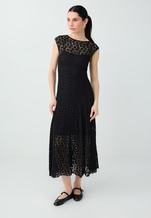 Jimmy Key, CAP SLEEVE BOAT NECK LACE MIDI DRESS - Jurk - black