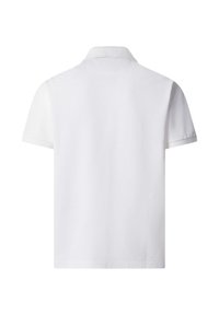 Camiseta polo blanca de manga corta mostrada desde la parte trasera, con un cuello clásico y sin logotipos o patrones visibles.