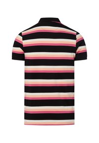 Polo a maniche corte, con righe orizzontali in nero, rosa, bianco e pesca. Realizzato in cotone con una vestibilità classica.