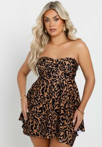 Yours Clothing LEOPARD PRINT TWIST FRONT TANKINI - Bikiniöverdel - brown