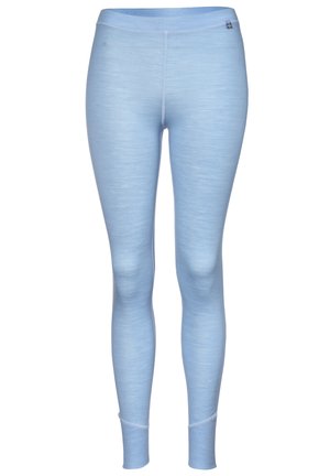 Lyseblå leggings lavet af et blødt, strækbart materiale. Har en glat tekstur, smal talje og diskrete syninger.