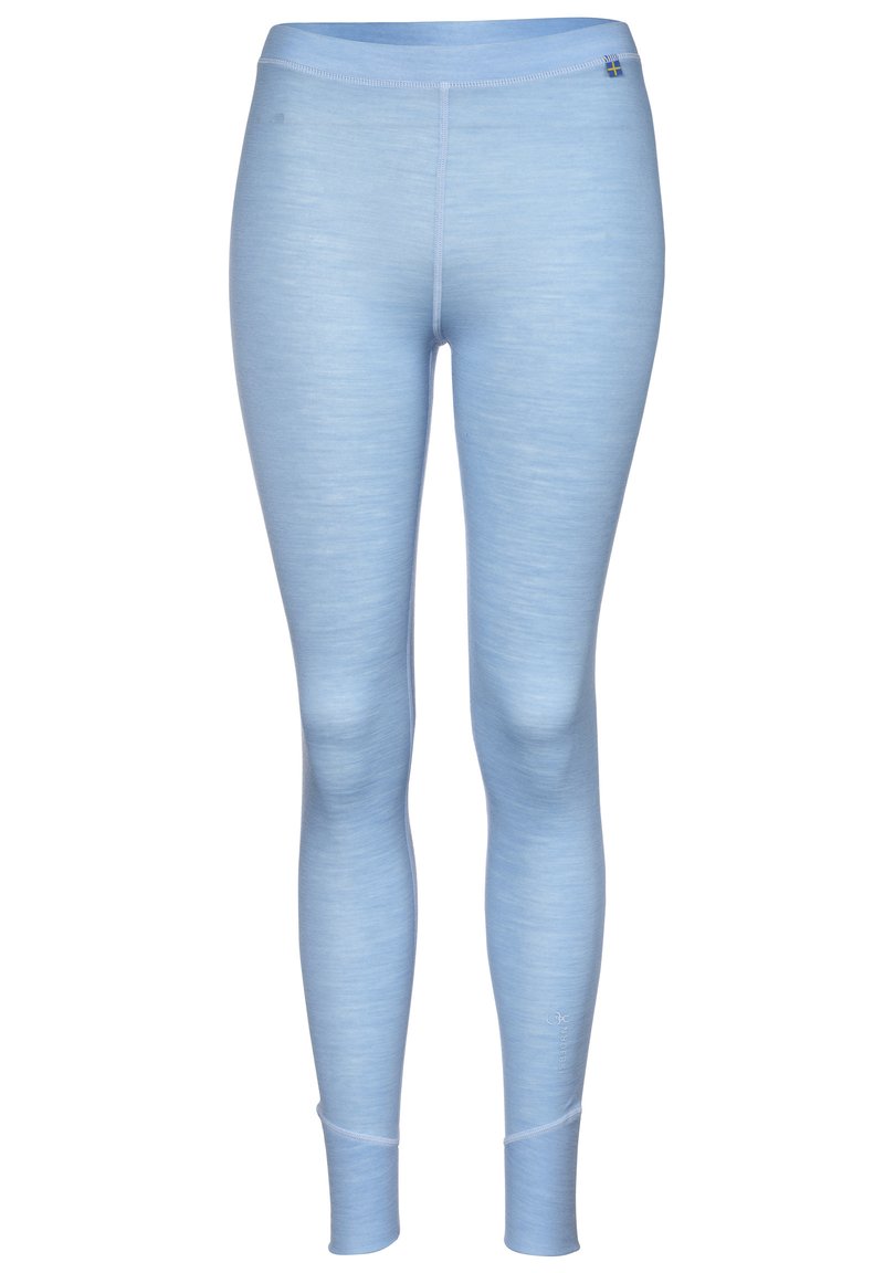 Ljusblå leggings gjorda av ett mjukt, elastiskt material. Har en slät yta, smal midjeresår och subtila sömdetaljer.