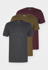 Selected Homme - SLHCORMAC NECK TEE 3 PACK - T-shirts basic - dark grey melange/winetasting/dark olive Miniaturebillede 1