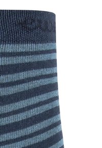Gestreiftes Knöchelsocke in Marineblau und Hellblau, mit gestrickter Textur und einem gerippten Bund oben.