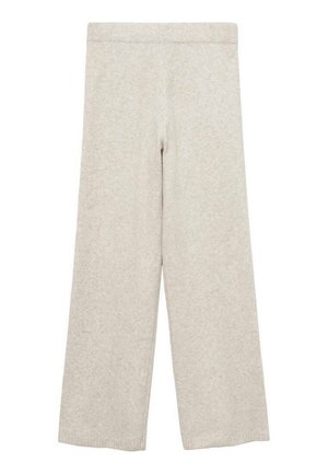 Jasnobeżowe spodnie o szerokich nogawkach wykonane z miękkiej tkaniny o gładkiej fakturze, z elastycznym pasem. Bez wzorów i metalowych detali.