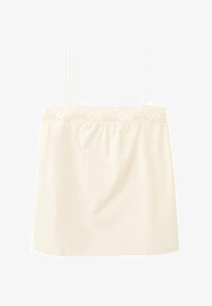 Top de tip camisole ivoar cu bretele subțiri și dantelă florală de-a lungul decolteului, cu material simplu și tiv drept.