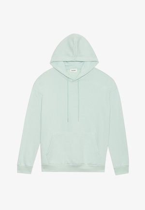 Felpa con cappuccio di un leggero verde menta, realizzata in tessuto morbido, con una tasca a marsupio e dettagli con coulisse sul cappuccio.