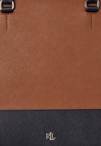 Lauren Ralph Lauren STRIPED LEATHER LARGE HANNA SATCHEL - Käsilaukku - brown/navy