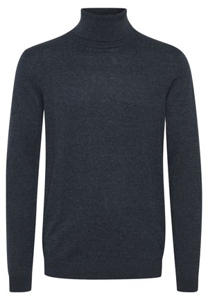 Pulover turtleneck de un bleumarin închis, confecționat dintr-un material tricotat moale, cu mâneci lungi și o siluetă ajustată, având guler și tiv cu model côté.