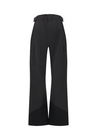 Schwarze Cargo-Hosen mit entspanntem Schnitt und weitem Bein, zwei Seitentaschen und einer glatten Polyesterstoffkonstruktion.