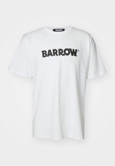 Biała bawełniana koszulka z odważnym czarnym logo "BARROW" na piersi, z klasycznym okrągłym dekoltem i krótkimi rękawami.
