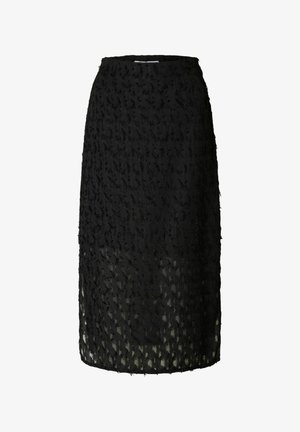Gonna nera midi con sovrapposizione in tessuto testurizzato e orlo a rete trasparente con motivo.