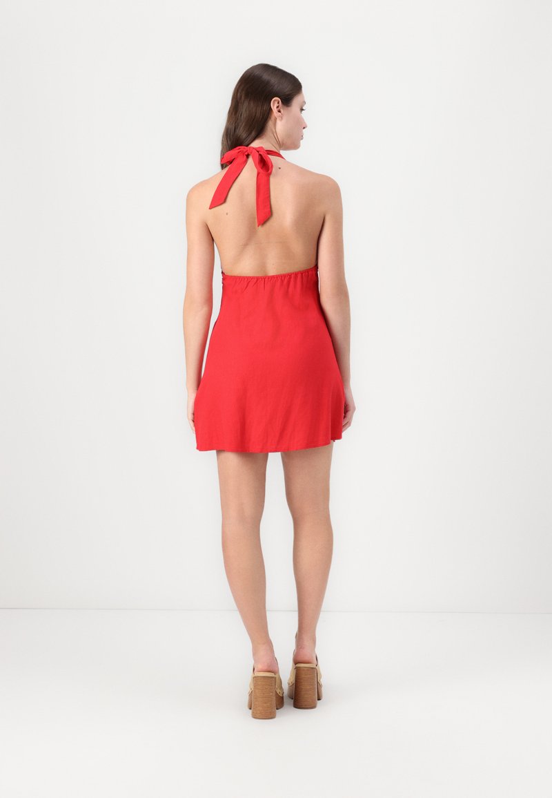 Hollister Co. Open Back Linen-Blend Halter Dress - Day dress - ribbon  red/red - Zalando.ie