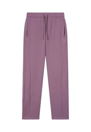 Paarse sportbroek gemaakt van zacht stof, met een elastische tailleband met trekkoord, zijzakken en een slank fit ontwerp.