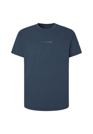 Marineblauw t-shirt met korte mouwen, gemaakt van katoen. Heeft een ronde hals en een minimale witte logodetail op de voorkant. Gladde textuur.