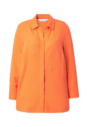Oranje overhemdd blouse van textuurstof, met lange mouwen, borstzakken en een relaxed pasvorm.