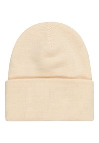 Berretto in maglia color crema, con una morbida texture, risvolto pieghevole e parte superiore senza cuciture, adatto per vari stili casual.