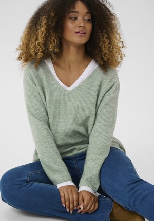 PAULA V-NECK  - Striktrøje - sage green melange